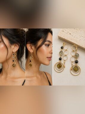 Elegant Gold and Black Hoop Earrings